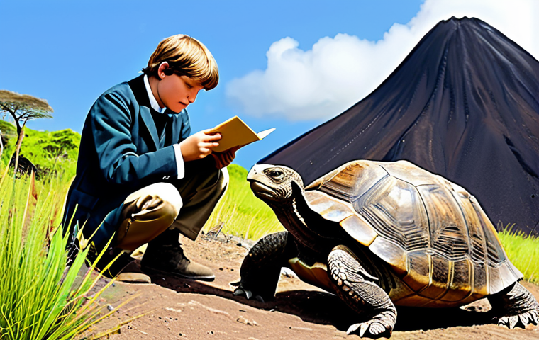 Darwin's Galapagos Discovery**

"Young Charles Darwin, fully clothed in period attire, sketching a Galapagos tortoise in a lush, volcanic landscape. Appropriate content, safe for work, natural pose, correct proportions, well-formed hands, observing finches with unique beaks. Daytime scene, natural lighting, professional illustration, high quality, modest clothing, family-friendly."

**