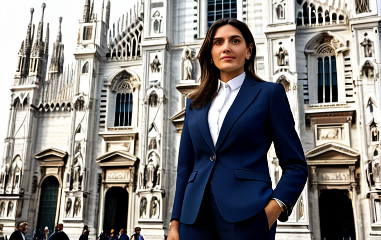 **

"A professional Italian businesswoman in a tailored, modest business suit, standing confidently in front of the Duomo in Milan, fully clothed, appropriate attire, safe for work, perfect anatomy, natural proportions, professional photography, high quality, family-friendly."

**